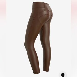 WRUP High-Rise Vegan Leather Brown Leggings